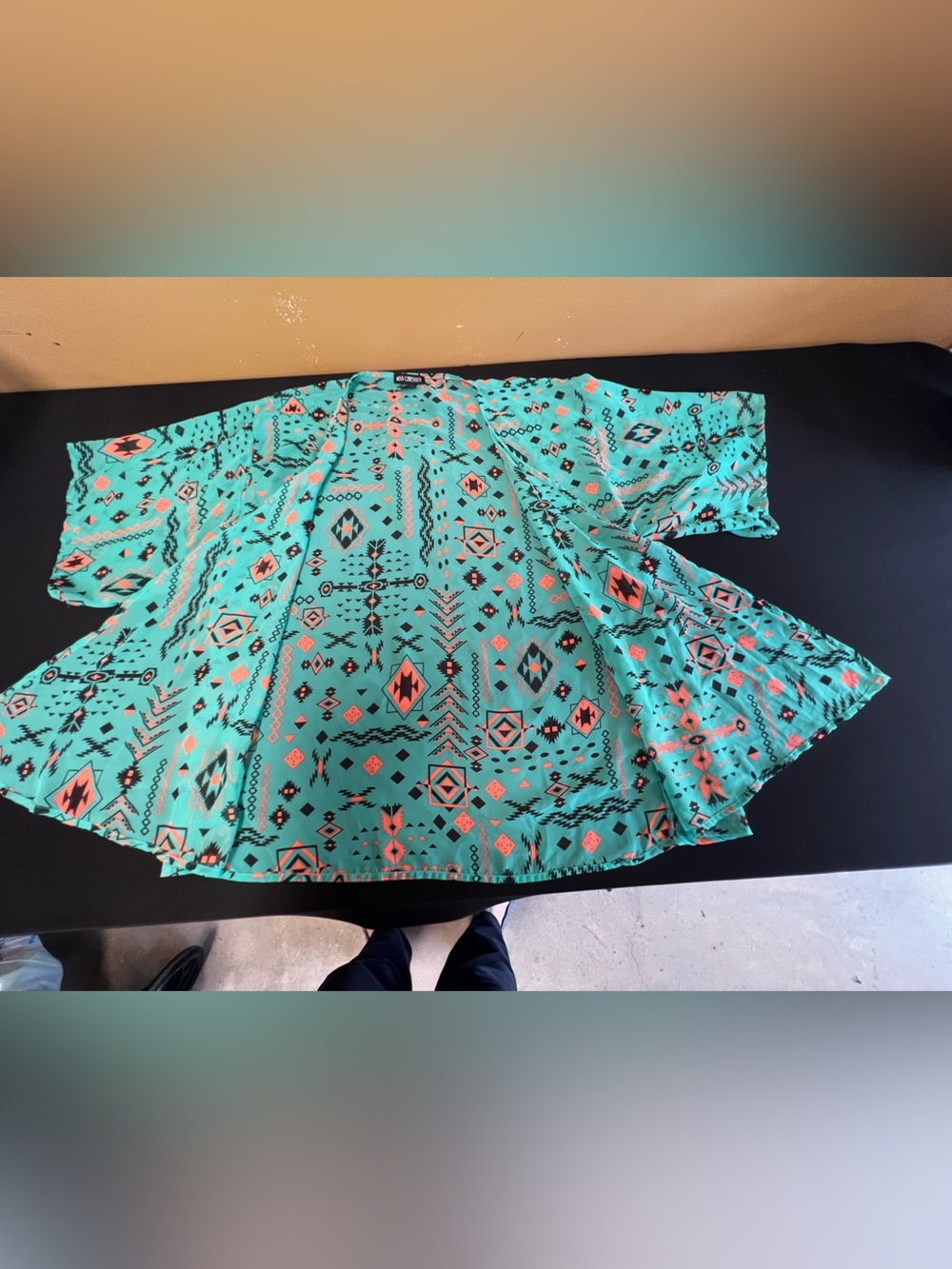 MISS CHIEVOUS SHORT SHEER WRAP. SIZE MEDIUM SOUTHWEST AZTEC DESIGN 
POLYESTER